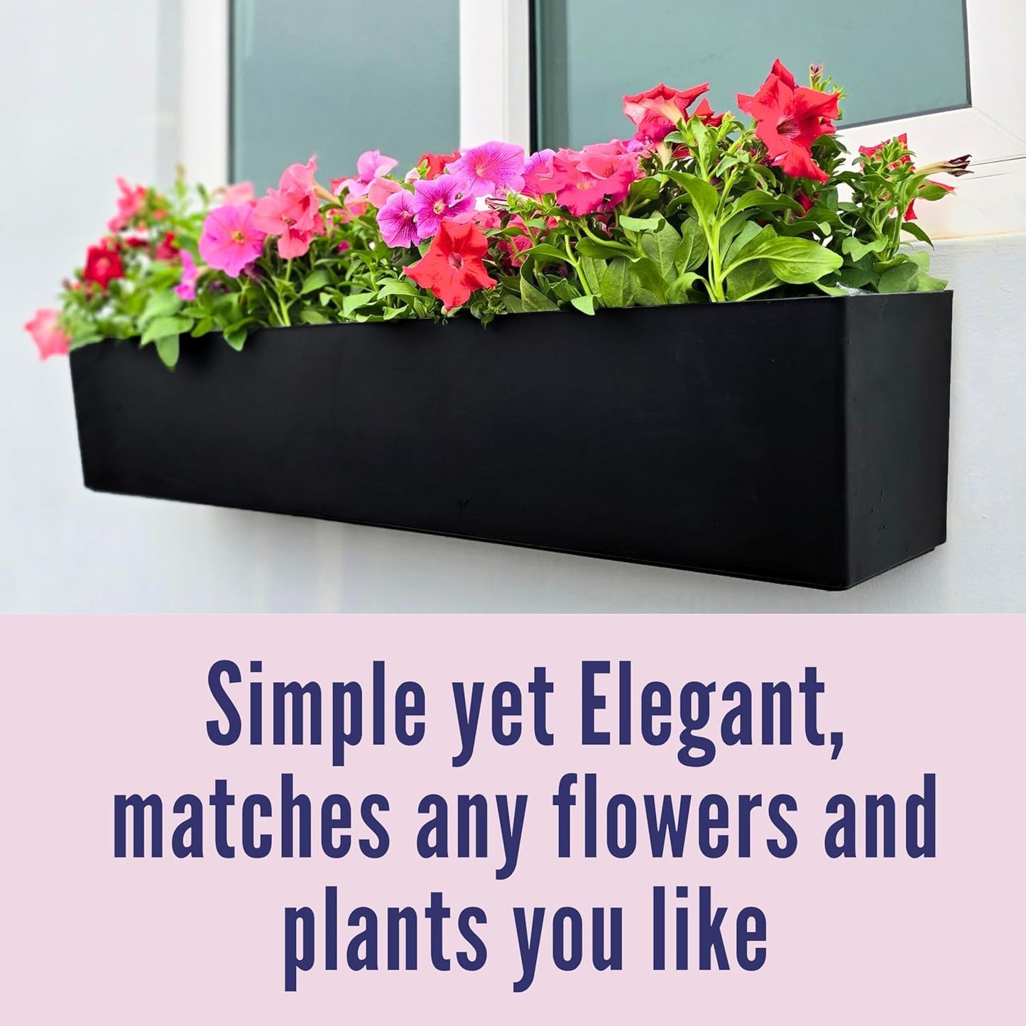 LaLaGreen Planter Boxes Outdoor (40 Inch, 1 Pack) Large Rectangular Self Watering System, Black Window Flower Boxes with Bracket Vertical Plant Container Wall Mount Indoor Succulent Herb Garden Home