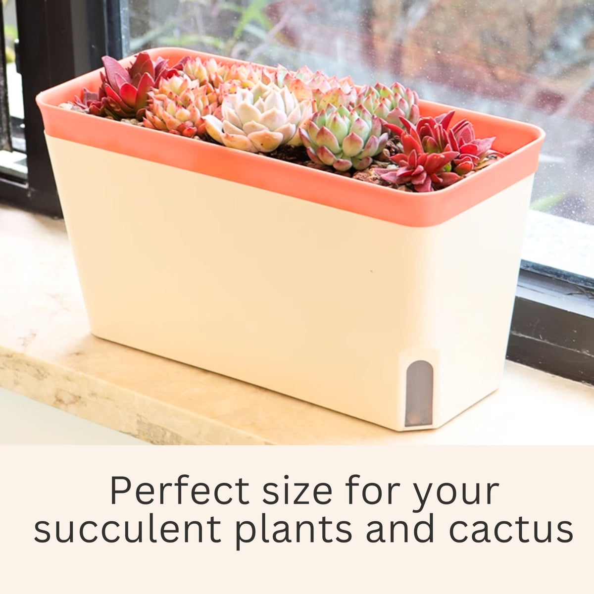 LaLaGreen Planter Boxes Outdoor (3 Pack, 10.5 Inch) Orange Green Brown Rectangular Window Box Herb Plants, Self-Watering Large Indoor Flower Pot Succulent Porch Balcony Windowsill kitchen office Decor