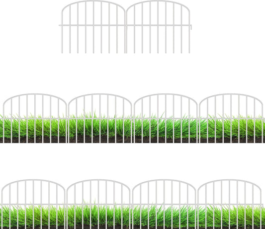 ShopLaLa Garden Fence Border (10 Panels) 12in(L) x 16.5in(H) Decorative Metal Wire Animal Barrier Fencing, Rustproof Flower Edging for Landscape Patio Outdoor Decor, Dog Gates and Border White M-L16.5