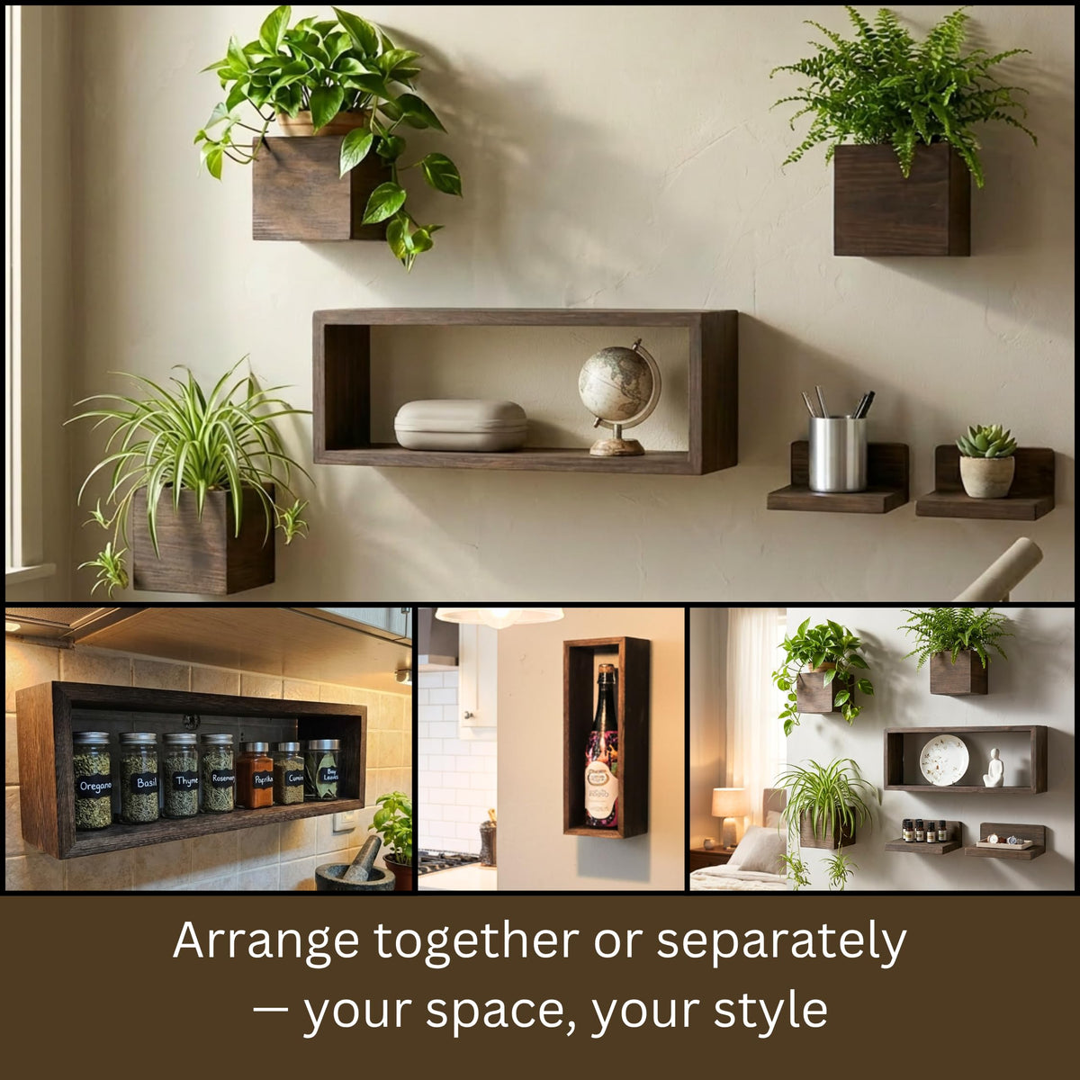 LaLaGreen Wooden Wall Planter Boxes and Floating Shelves Sets — Mixed sizes