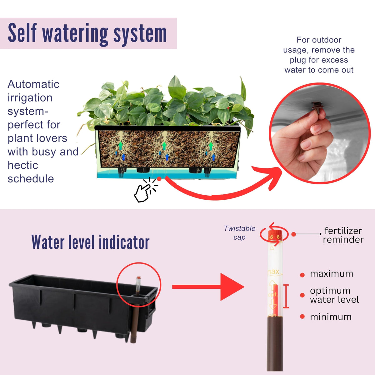 LaLaGreen Hanging Planter Boxes Outdoor (40 Inch, 2 Pack) Black Window Flower Box with Bracket, Large Rectangular Self Watering System Vertical Plant Container Wall Mounted Indoor Succulent Herb Decor