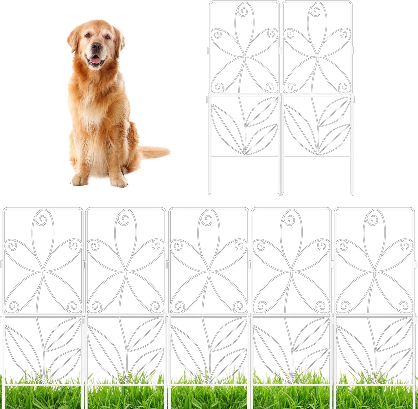 ShopLaLa Decorative Garden Fence Outdoor (10 Panels) 12.5in(L) x 31in(H) Animal Barrier Fencing Rustproof White Metal Wire Flower Edging for Landscape, Small Dog No Dig Fences Backyard Gate D-F30A