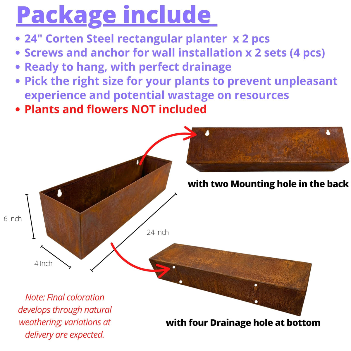 LaLaGreen Triangular Weathering Steel Wall Planters — Rust, 2-Pack