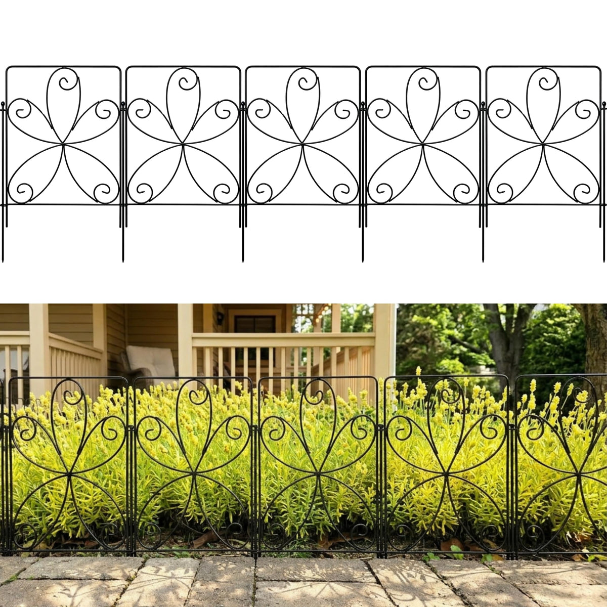ShopLaLa Garden Fencing (10 Panels) 12.5in(L) x 16.5in(H) Rustproof Black Metal Wire Fence Animal Barrier for Dog, Decorative Floral Flower Bed Edging Landscape Border Yard Patio Outdoor Decor Fence