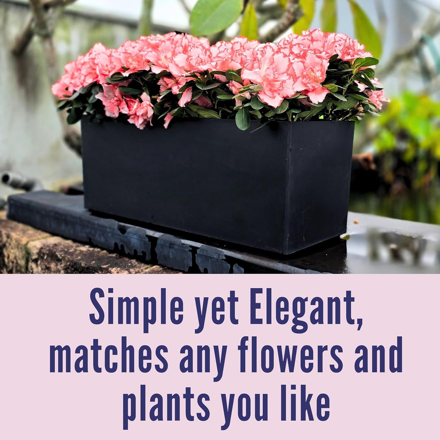 LaLaGreen Planter Box for Indoor Plants (3 Pack, 14 Inch) Black Rectangular Self Watering Flower Pot, Window Boxes Planters with Drainage Decorative Modern Balcony Windowsill Herb Home Garden Kitchen