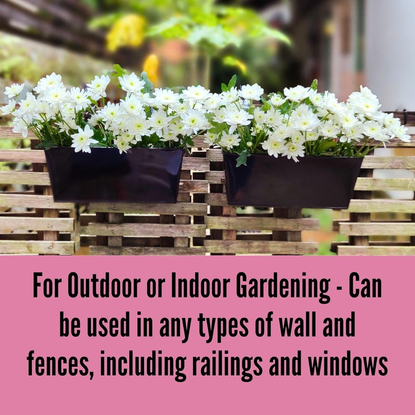 LaLaGreen Rail Hanging Planter (2 Pack, 14 Inch) Large Black Metal Rectangle Plants Holder Outdoor Balcony Railing Fence Porch Strawberry Window Flower Box for Artificial Plant Decoration Home Decors