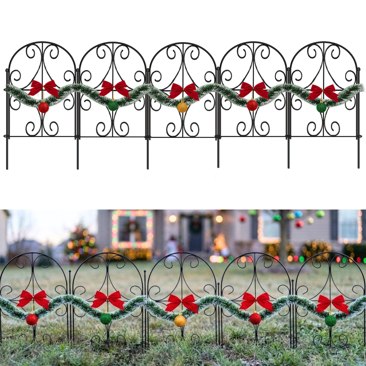 LaLaGreen Festive Decorative Metal Garden Fence Panels — 12.5 x 16.5 in
