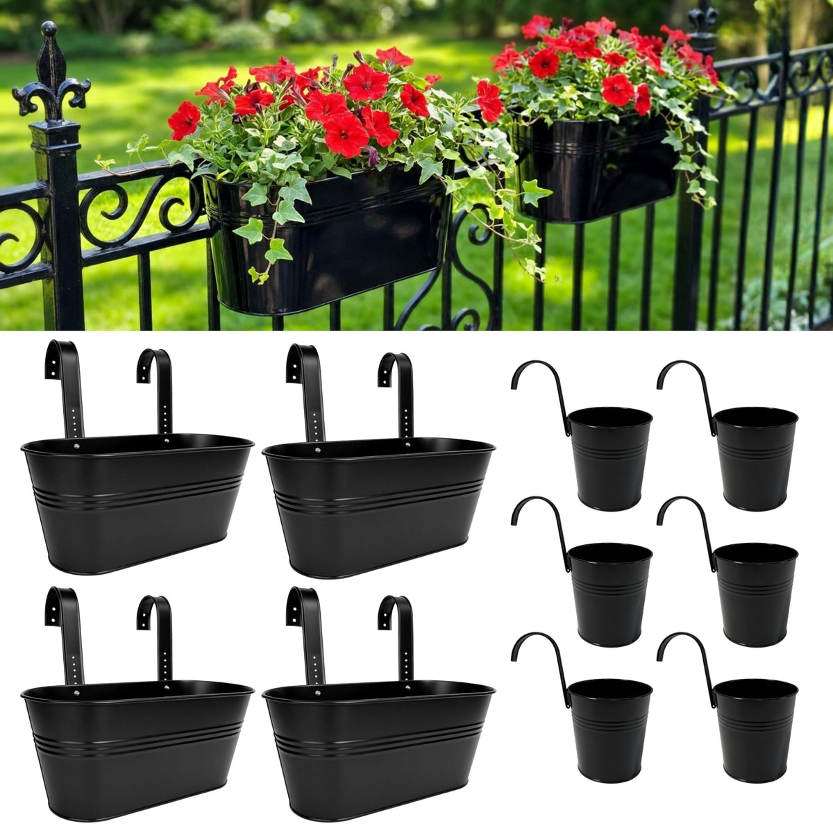 LaLaGreen Oval and Round Metal Railing Planter Combo