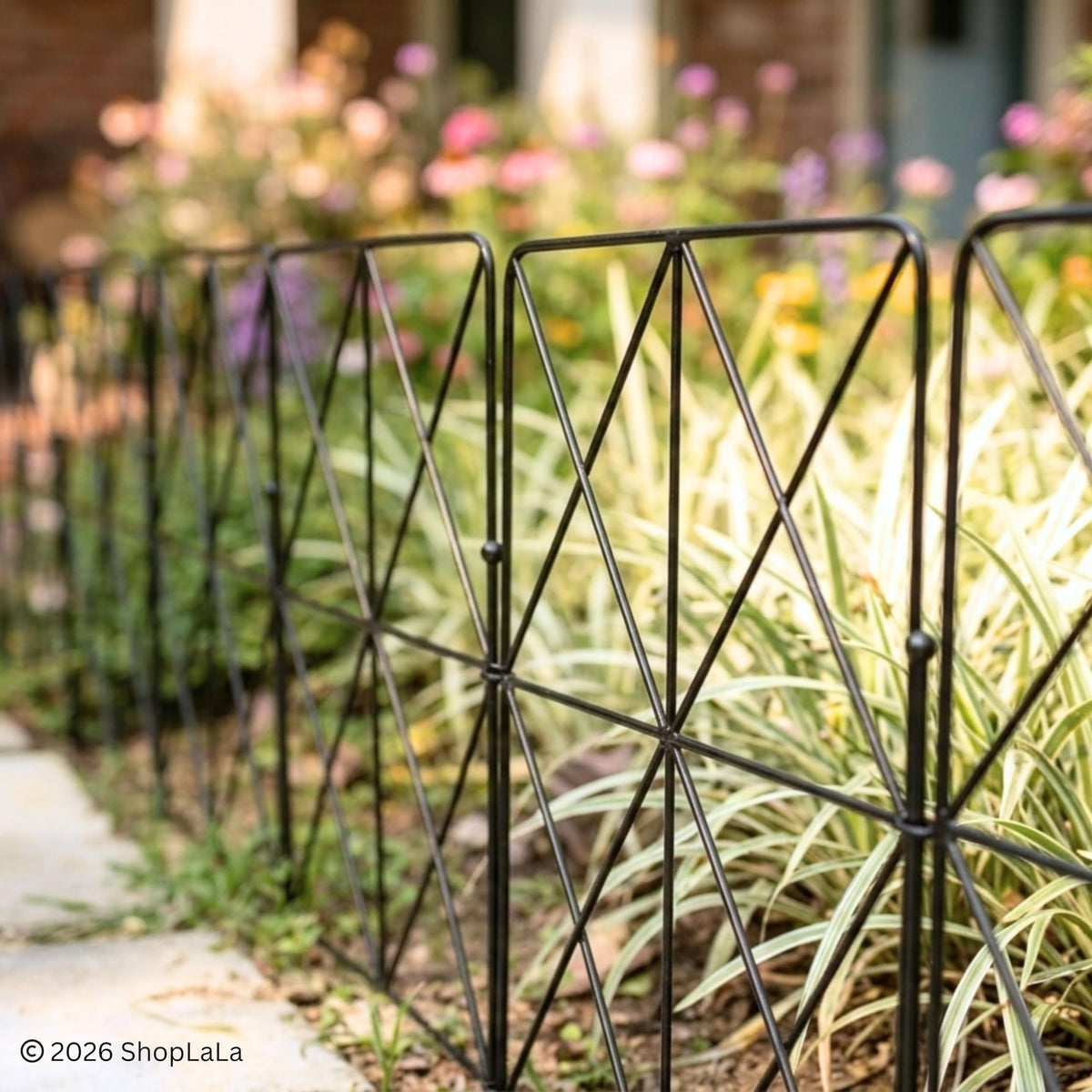 ShopLaLa Decorative Garden Fences (20 Panels) 12.5in(L) x 16.5in(H) Rustproof Animal Barrier for Dogs, Black Metal Wire Diamond Fencing, Flower Bed Edging Fence Border Lawn Yard Patio Outdoor Decor