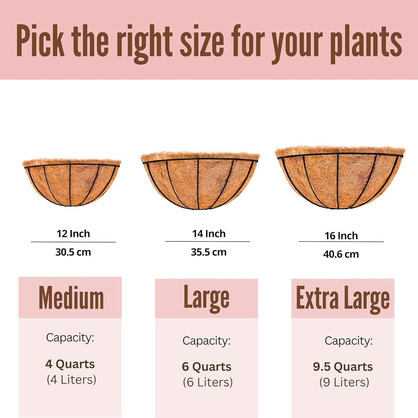 LaLaGreen Wall Planters for Outdoor Plants, 4 Pack, 12 Inch Half Round Plant Holder with Coco Liner, Metal Wire Flower Herb Baskets Window Boxes Outside Fence Railing Pots Deck Porch Balcony Garden