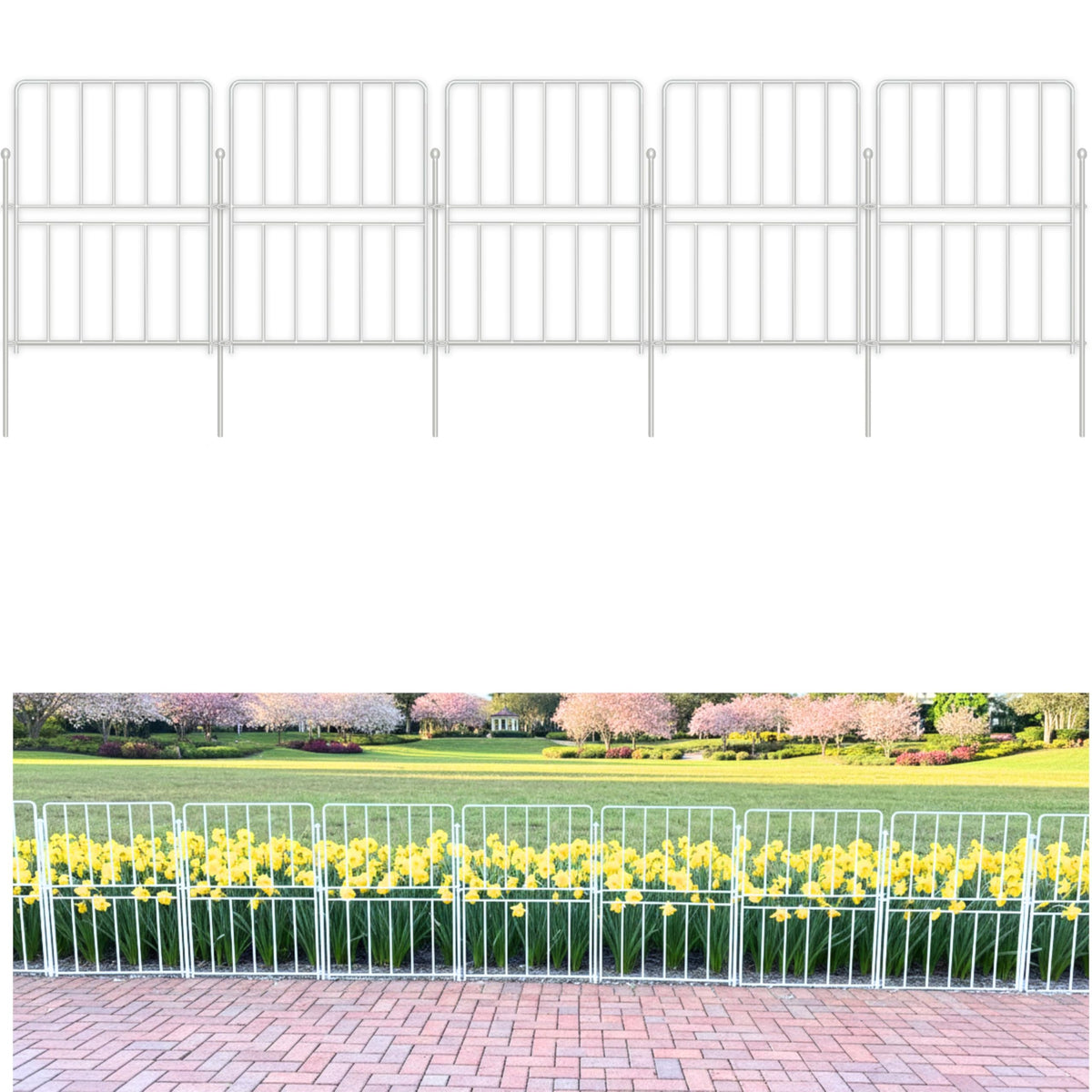 ShopLaLa Decorative Fence (20 Panels) 12.5in(L) x 16.5in(H) Rustproof White Metal Wire Fencing Animal Barrier for Dog, Flower Bed Edging for Landscape Fences for Yard Patio Classic Outdoor Decor