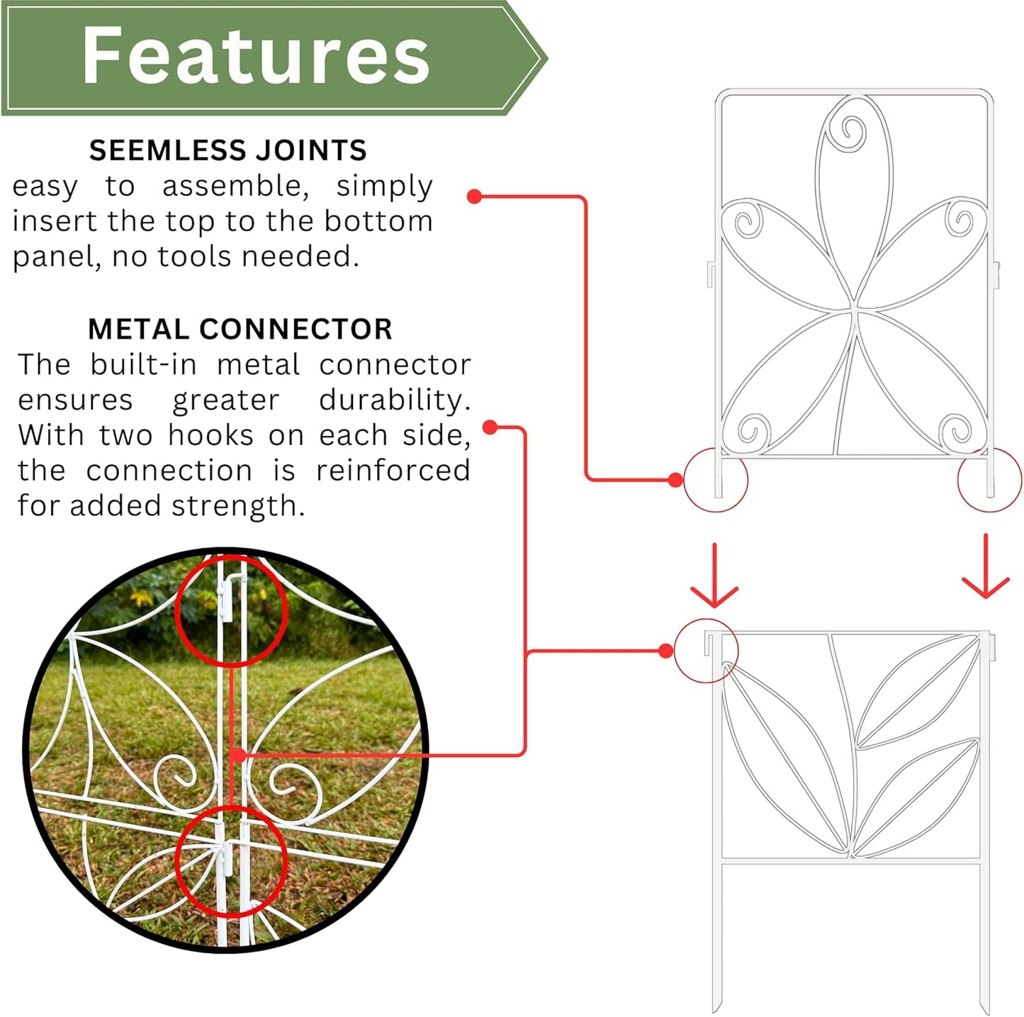 ShopLaLa Decorative Garden Fence (10 Panels) 12.5in(L) x 31in(H) Animal Barrier Fencing Rustproof White Metal Wire Flower Edging for Landscape, Small Dog Yard Gates Fences Tall No Dig Outdoor D-F30C