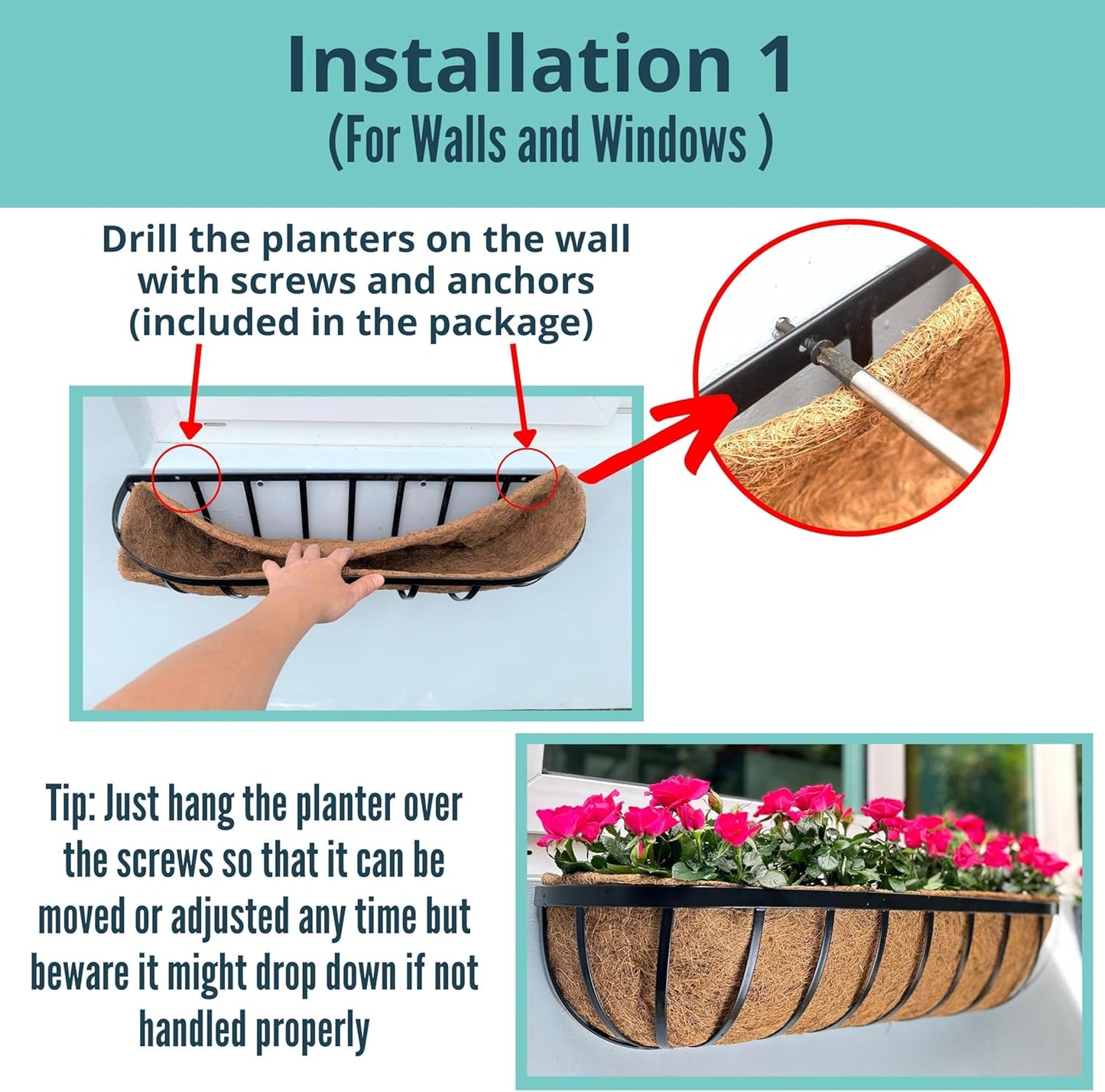 LaLaGreen Deck Railing Planter Boxes - 8 Pack, 36 Inch Long Window Flower Box Attach to House, Wall Planters for Outdoor Plants with Coco Liners English Horse Trough Fence Balcony Garden Porch Rail