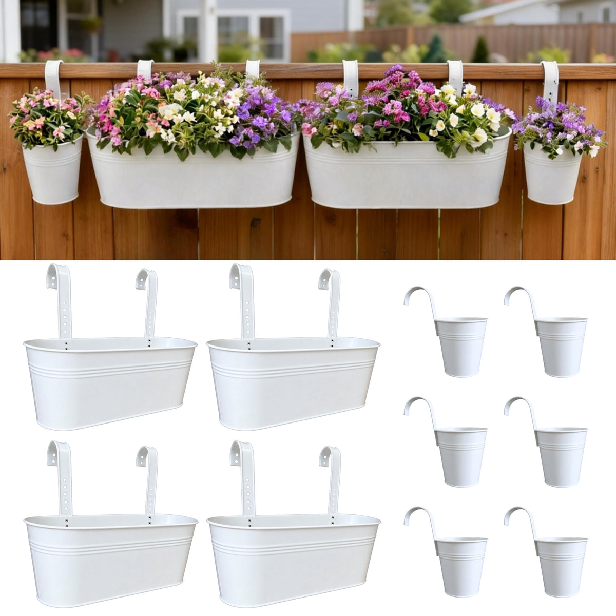 LaLaGreen Oval and Round Metal Railing Planter Combo