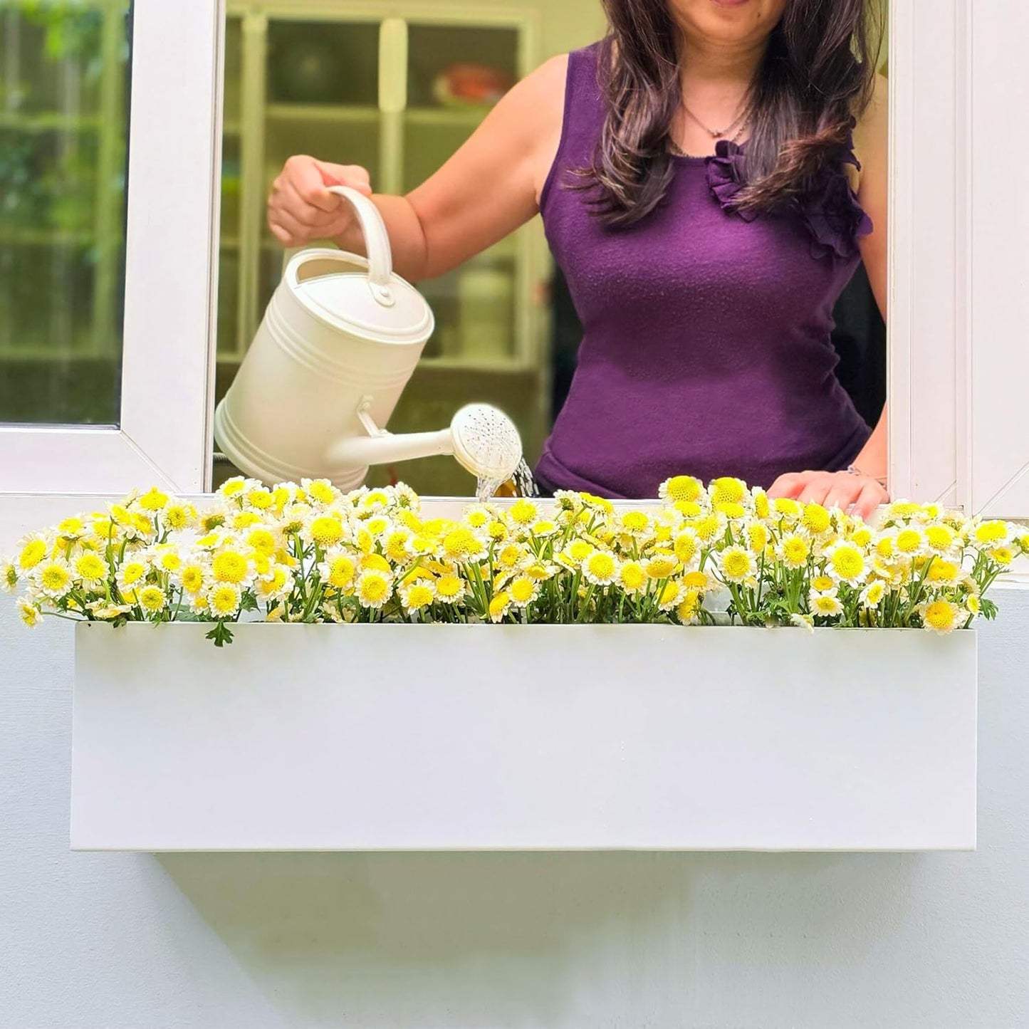 LaLaGreen Wall Planter (16 Inch, 2 Pack) Carbon Steel White Metal Hanging Flower Pot for Succulents, Wall Mount Rectangular Window Sill Box Fence Floating Garden Shelf for Deck Indoor Outdoor Decor