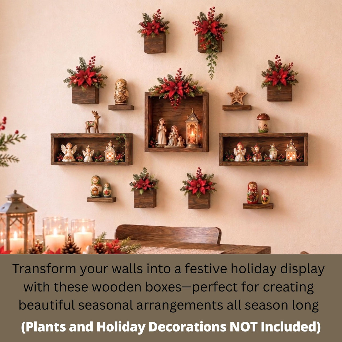 LaLaGreen Wooden Wall Planter Boxes and Floating Shelves Sets — Mixed sizes