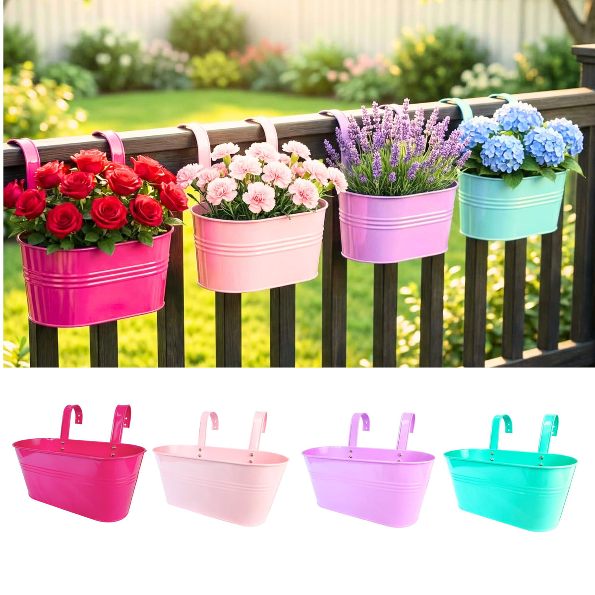 LaLaGreen Colorful Oval Metal Railing Planter Boxes