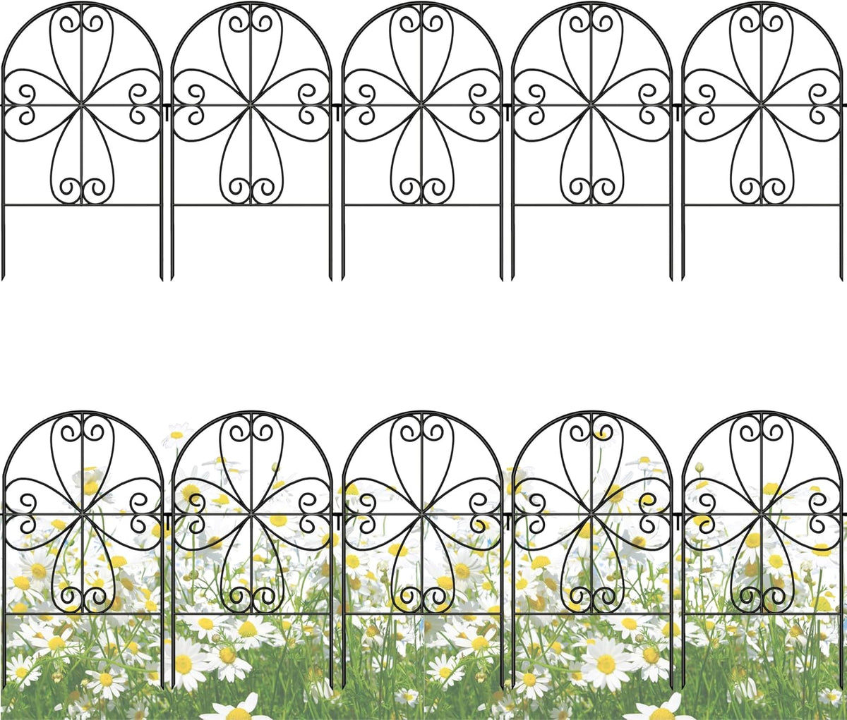 LaLaGreen Tall Decorative Metal Garden Fence Panels — 12 x 24 in