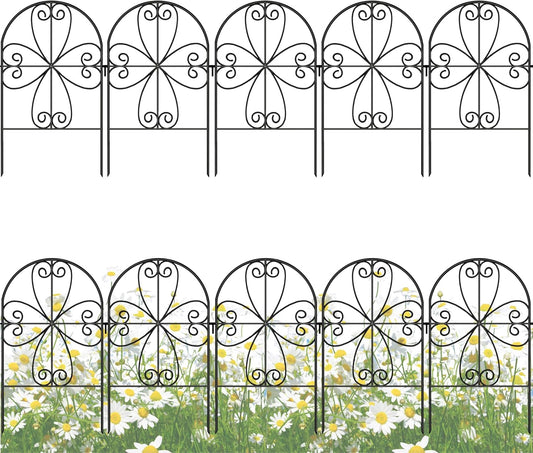ShopLaLa Garden Fence Animal Barrier (10 Panels) 12in(L) x 24in(H) Rustproof Decorative Black Metal Wire Fencing Flower Edging for Landscape Patio Yard Outdoor Decor No Dig, Fences for Dogs D-24