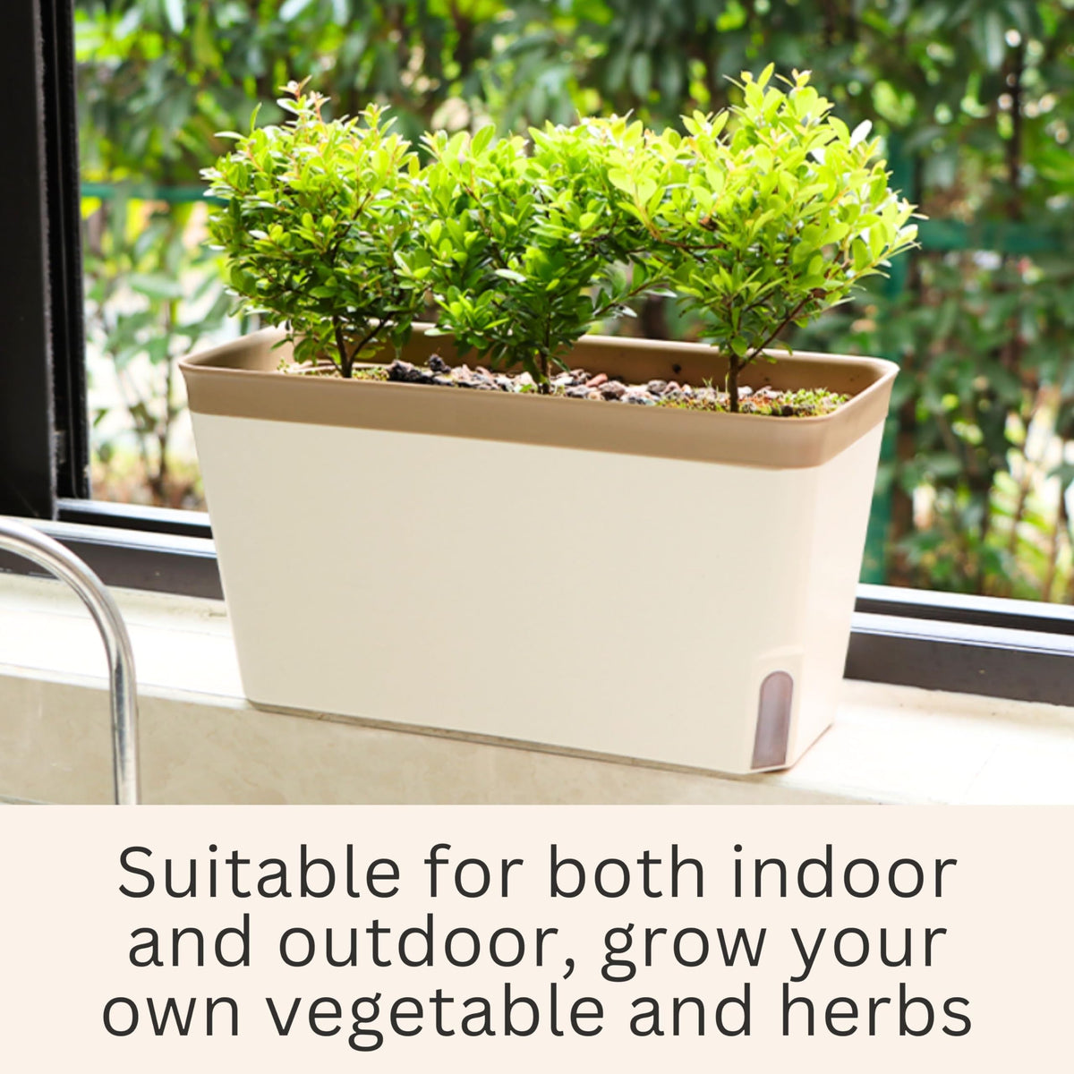 LaLaGreen Planter Boxes Outdoor (3 Pack, 10.5 Inch) Orange Green Brown Rectangular Window Box Herb Plants, Self-Watering Large Indoor Flower Pot Succulent Porch Balcony Windowsill kitchen office Decor