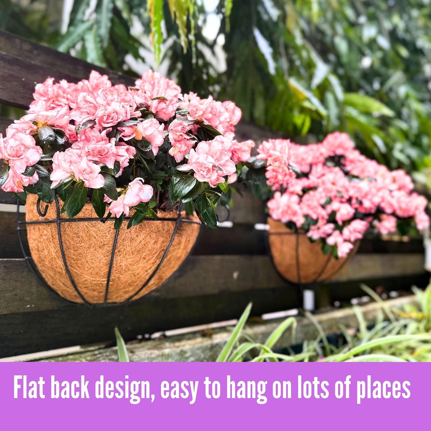 Shoplala Wall Planters for Outdoor Plants (4 Pack, 10 Inch) Metal Black Wire Flower Baskets with Coco Liner, Fence Hanging Planter Balcony Over Deck Porch Railing Rail Patio Modern Herb Outside Garden