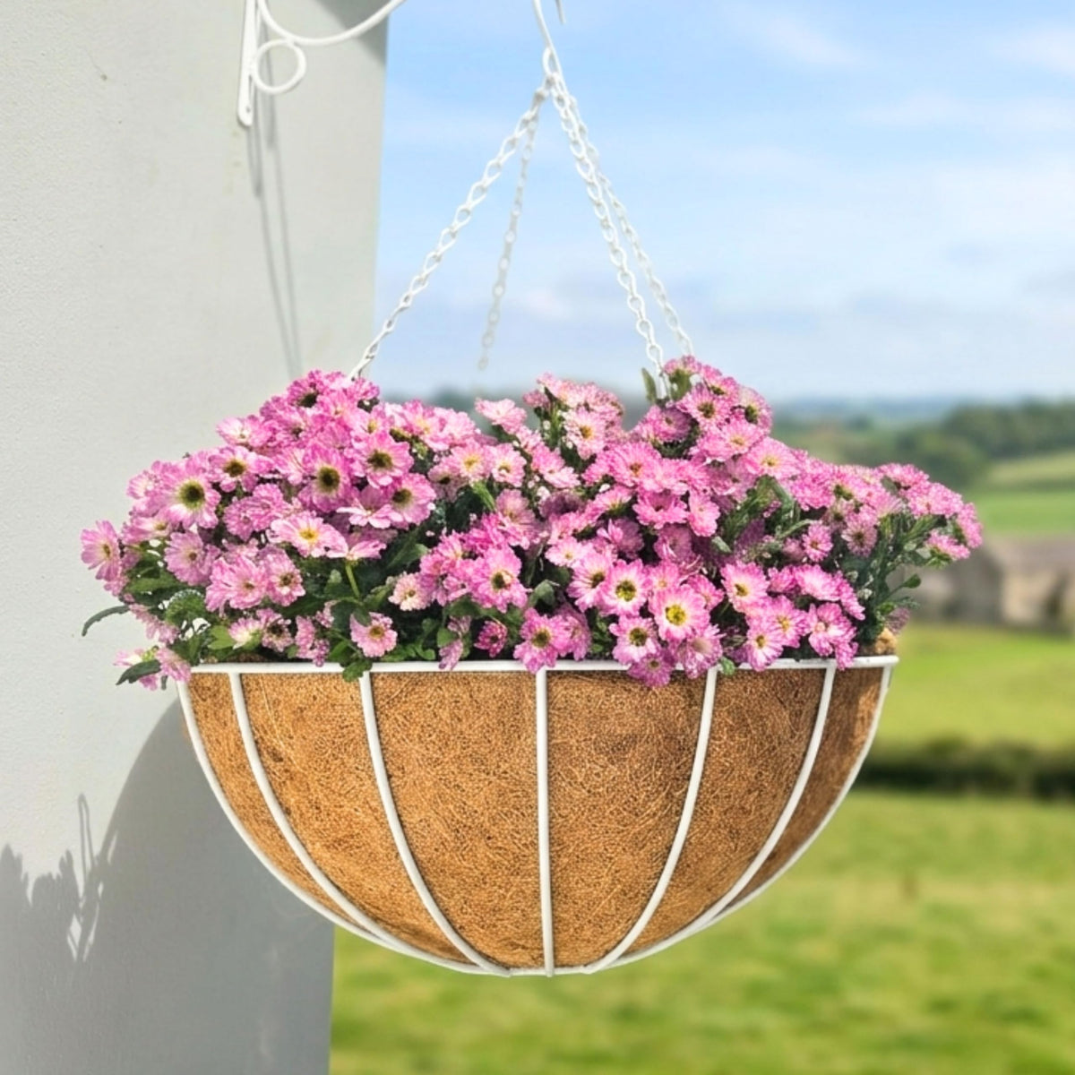 LaLaGreen Hanging Baskets (20 in, 4 Pack) White Metal Coco Liner Plant Pots