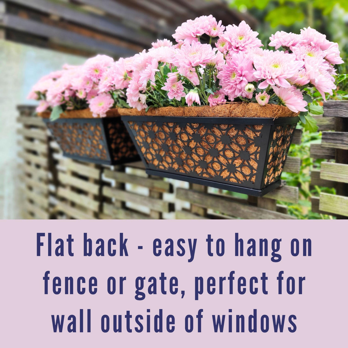 LaLaGreen Flower Wall Planter (12 in, 2 Pack) Black Metal Window Boxes