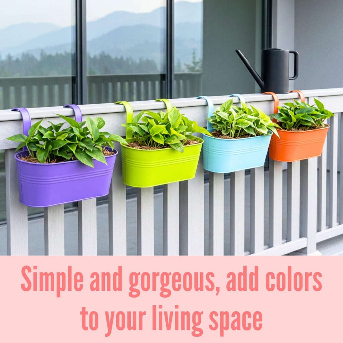 LaLaGreen Colorful Oval Metal Railing Planter Boxes