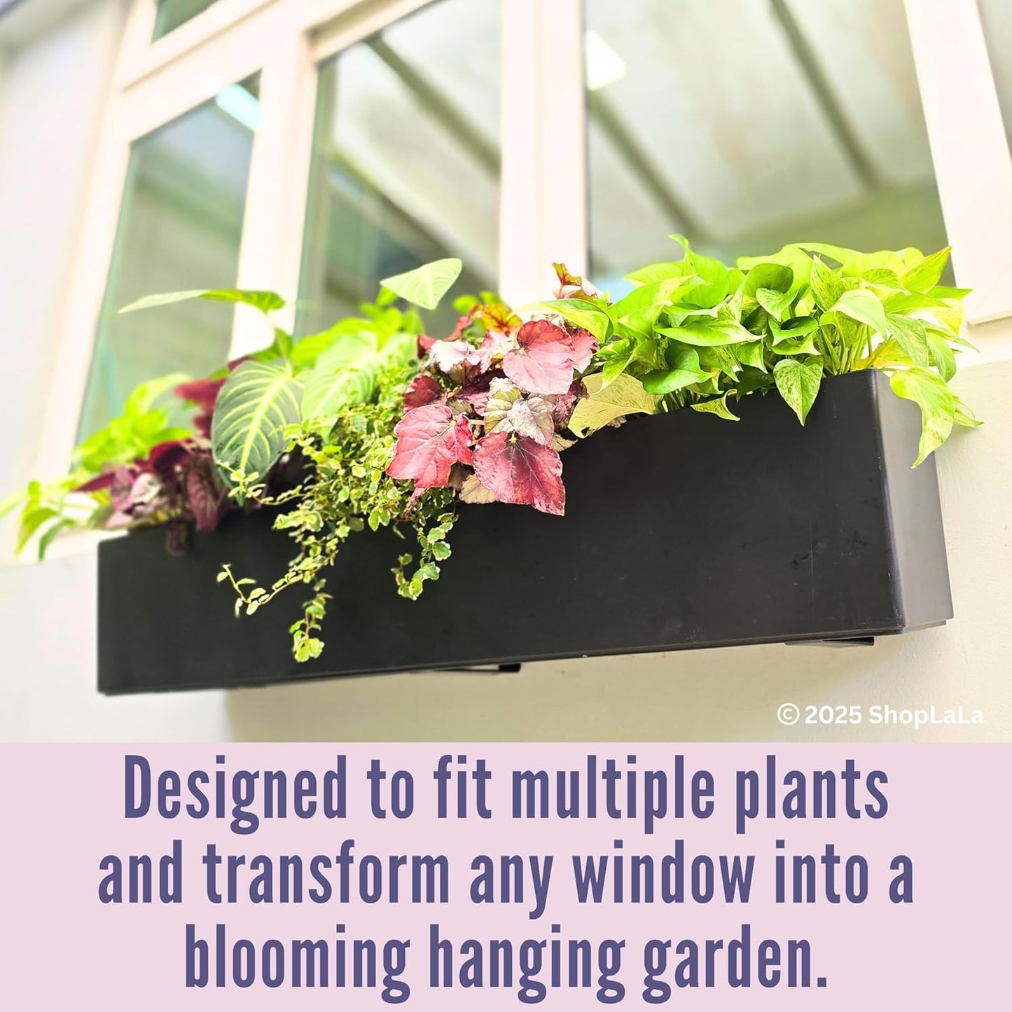 LaLaGreen Planter Boxes Outdoor (40 Inch, 1 Pack) Large Rectangular Self Watering System, Black Window Flower Boxes with Bracket Vertical Plant Container Wall Mount Indoor Succulent Herb Garden Home