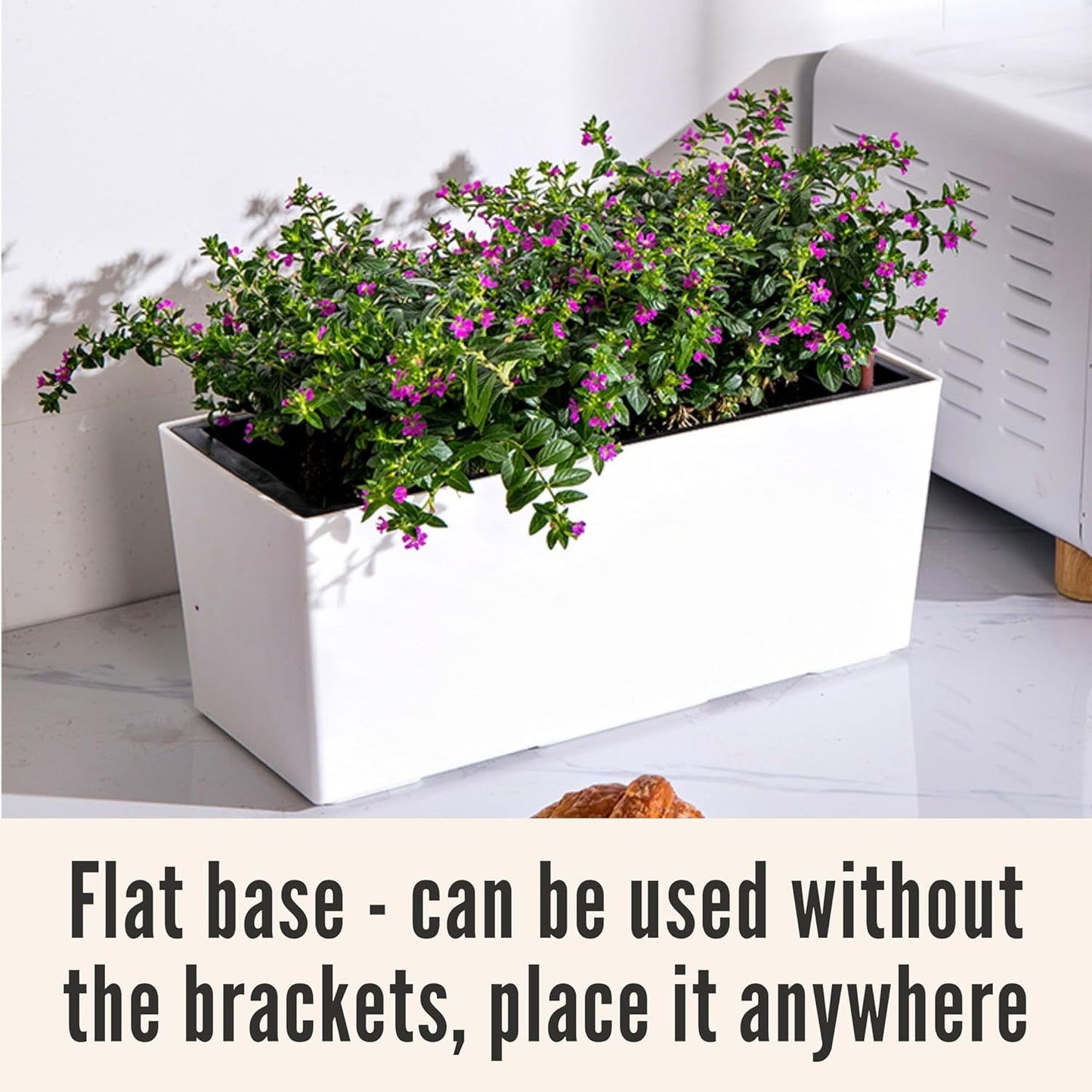 LaLaGreen Planter Box for Indoor Plants (3 Pack, 14 Inch) White Rectangular Self Watering Flower Pot, Large Window Boxes Planters with Drainage Decorative Modern Balcony Windowsill Herbs Home Garden