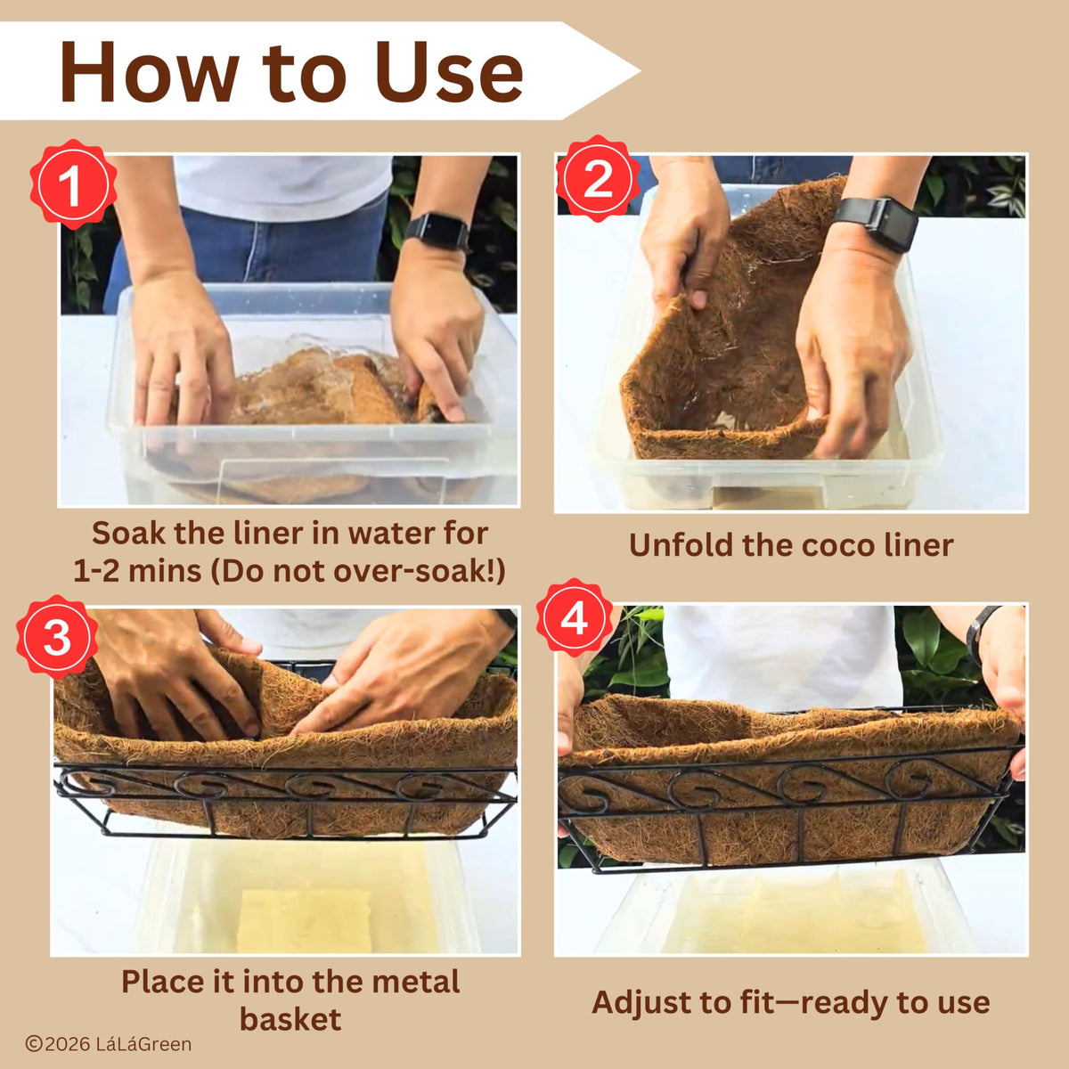 LaLaGreen Rectangular Coconut Coir Replacement Liners