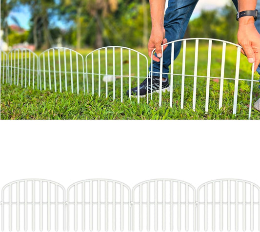 ShopLaLa Decorative Fences (10 Panels) 12in(L) x 16.5in(H) Rustproof White Metal Wire Animal Barrier Fence, Flower Edging for Landscape Outdoor Patio Decor Dog Yard Gates Fences Tall No Dig D-P13-16.5