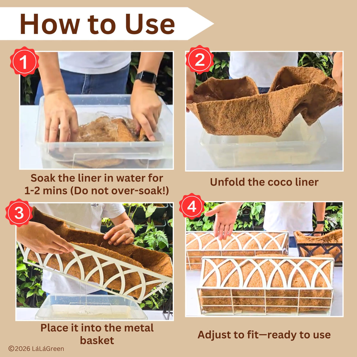 LaLaGreen Rectangular Coconut Coir Replacement Liners for Window Boxes