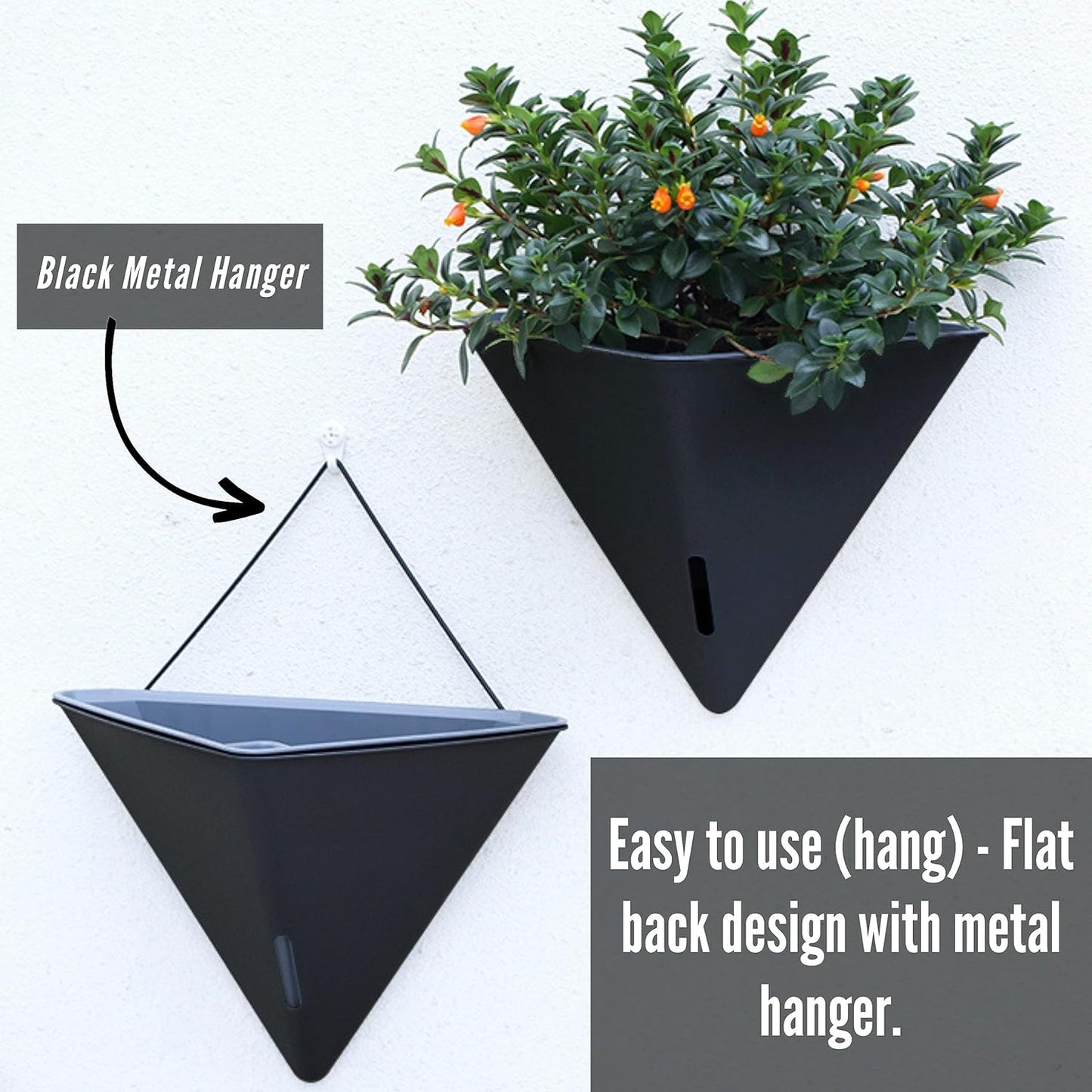 LaLaGreen Wall Planters - 4 Pack, 12 Inch Large Self Watering Black and Gray Mixed Color Geometric Indoor Vertical Garden Plant Wall Hanging Flower Vase Vessel with Black Metal Hanger Modern Stylish