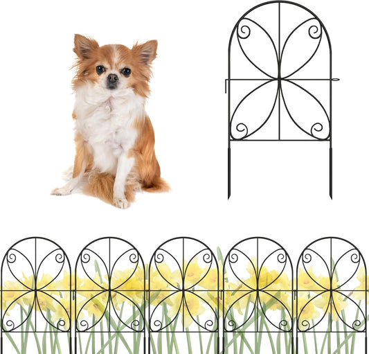 ShopLaLa Garden Fence Animal Barrier (10 Panels) 12in(L) x 24in(H) Rustproof Decorative Metal Wire Fencing Flower Edging for Landscape Patio Outdoor Decor No Dig, Black Yard Fences for Dogs D-B24