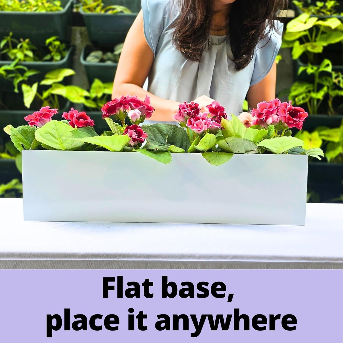 LaLaGreen Wall Planter (24 Inch, 2 Pack) Carbon Steel White Metal Hanging Flower Pot for Succulents, Wall Mount Rectangular Window Sill Box Fence Floating Garden Shelf for Deck Indoor Outdoor Decor