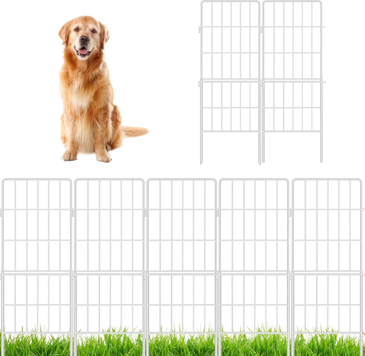 ShopLaLa Decorative Garden Fence Outdoor (10 Panels) 12.5in(L) x 31in(H) Animal Barrier Fencing Rustproof White Metal Wire Flower Edging for Landscape, Small Dog No Dig Fences Backyard Gate D-F30A