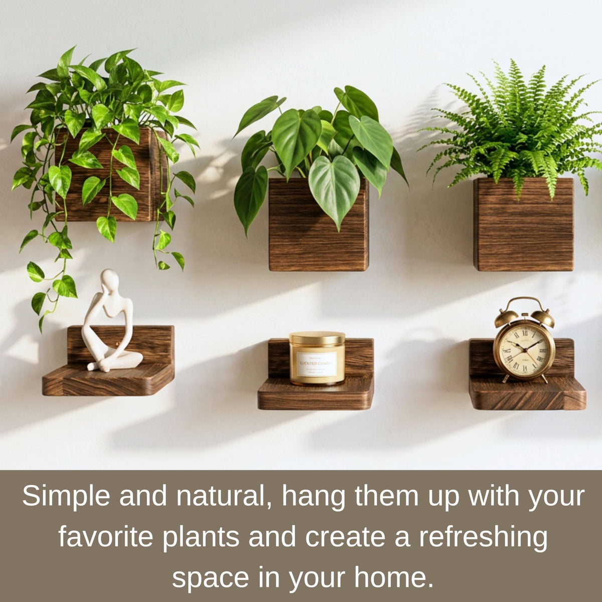 LaLaGreen Wooden Wall Planter Boxes and Floating Shelves Set
