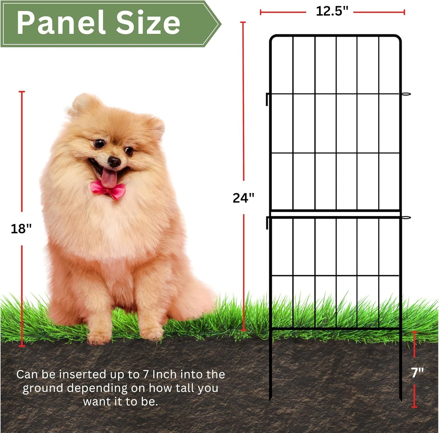 ShopLaLa Decorative Garden Fence Outdoor (10 Panels) 12.5in(L) x 31in(H) Animal Barrier Fencing Rustproof Black Metal Wire Flower Edging for Landscape, Small Dog No Dig Fences Backyard Gate D-F30A