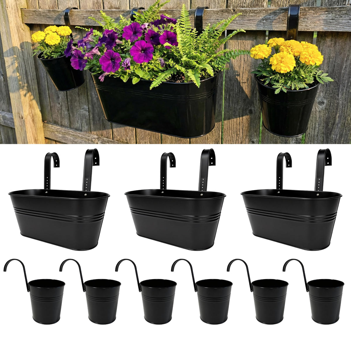 LaLaGreen Oval and Round Metal Railing Planter Combo