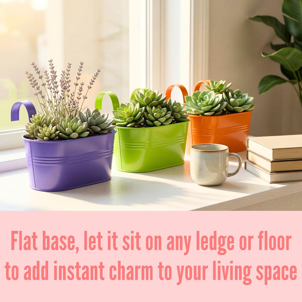 LaLaGreen Colorful Oval Metal Railing Planter Boxes