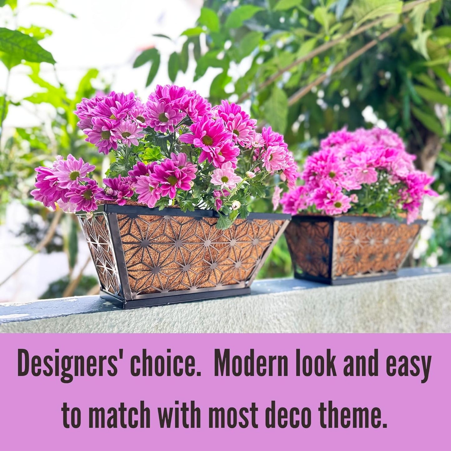 LaLaGreen Window Boxes Planter for Outdoor Plants (4 Pack, 12 Inch) Black Metal Small and Cute Rectangular Flower Pot Wall Planters Trendy Horse Trough Deck Fence Railing Balcony Patio Rail Home Decor