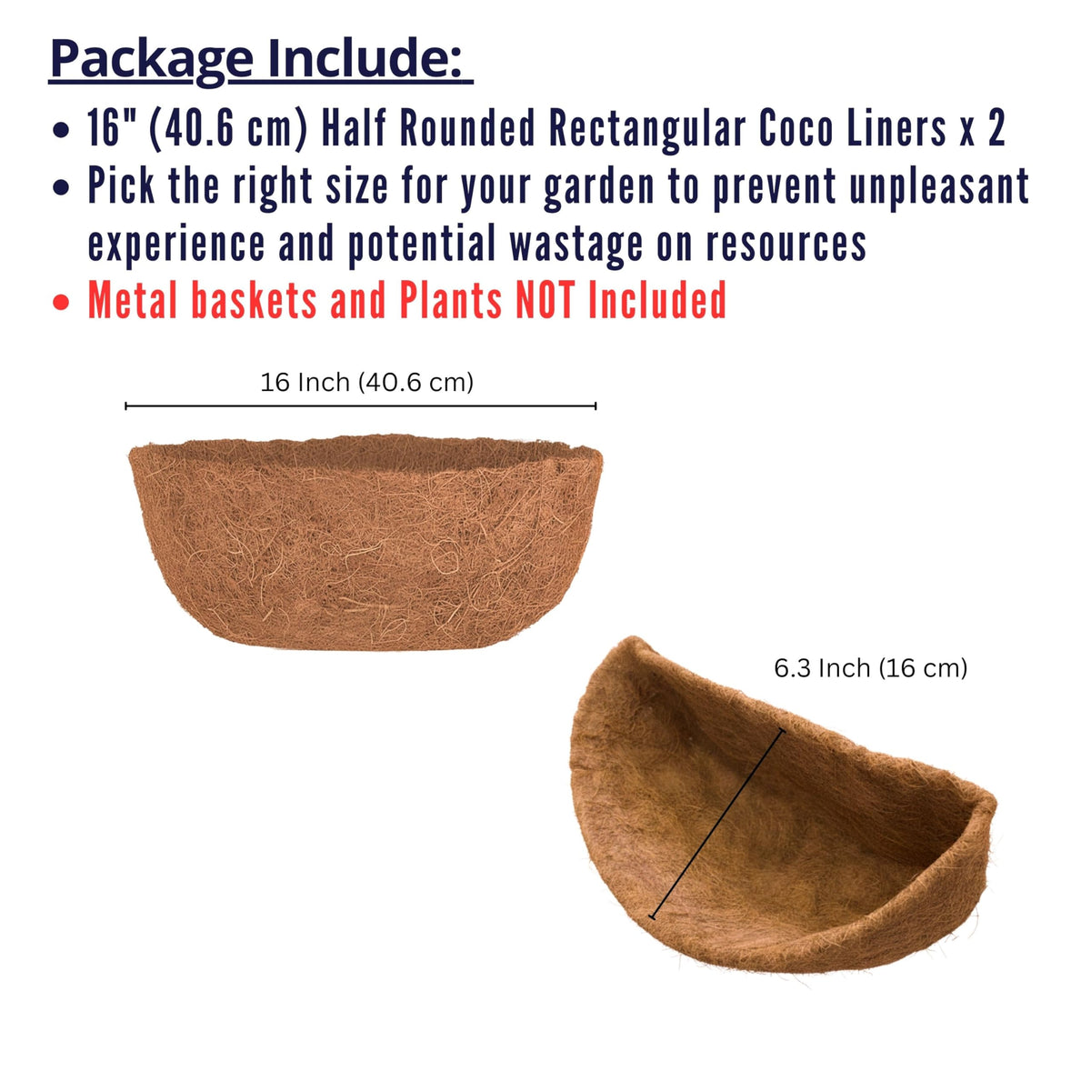 LaLaGreen Half-Round Rectangular Coconut Coir Replacement Liners