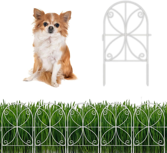 ShopLaLa Garden Fence Animal Barrier (10 Panels) 12in(L) x 24in(H) Rustproof Decorative Metal Wire Fencing Flower Edging for Landscape Patio Outdoor Decor No Dig, White Yard Fences for Dogs D-B24