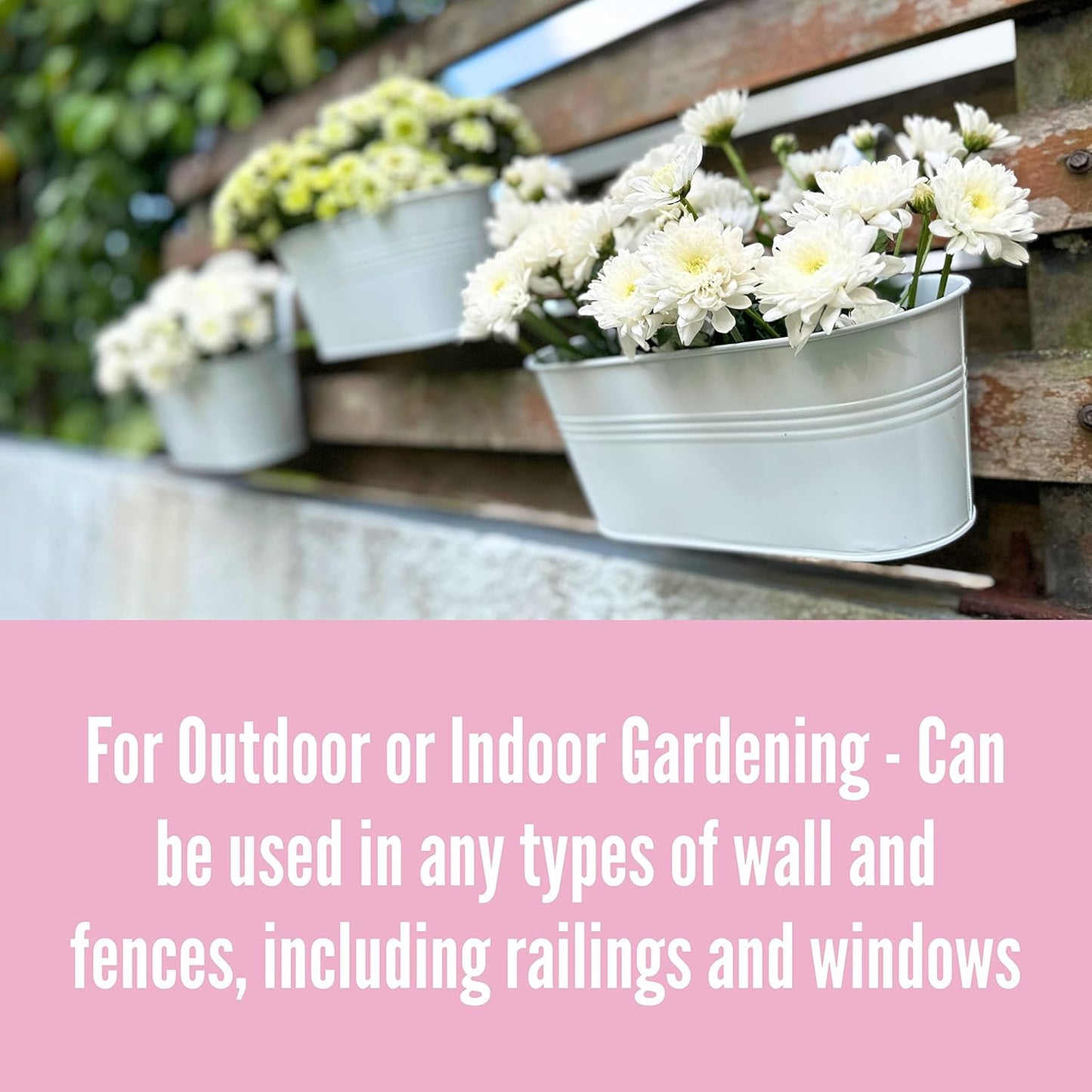 LaLaGreen Rail Planter Outdoor Plants (12 Pack, 11.8 Inch) White Metal Iron Hanging Flower Pots Deck Railings Fence Buckets Modern Countryside Boho Style Wall Mount Window Box Holder Hooks Porch Decor