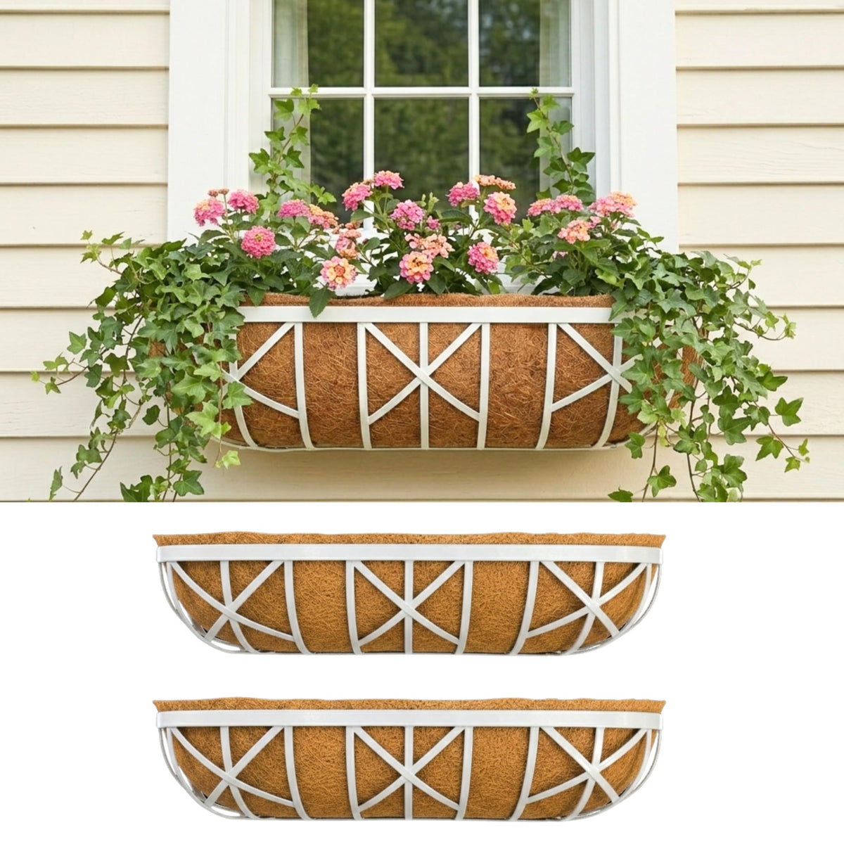 LaLaGreen Large White Wall Planter (30 in, 2 Pack) Long Window Flower Boxes