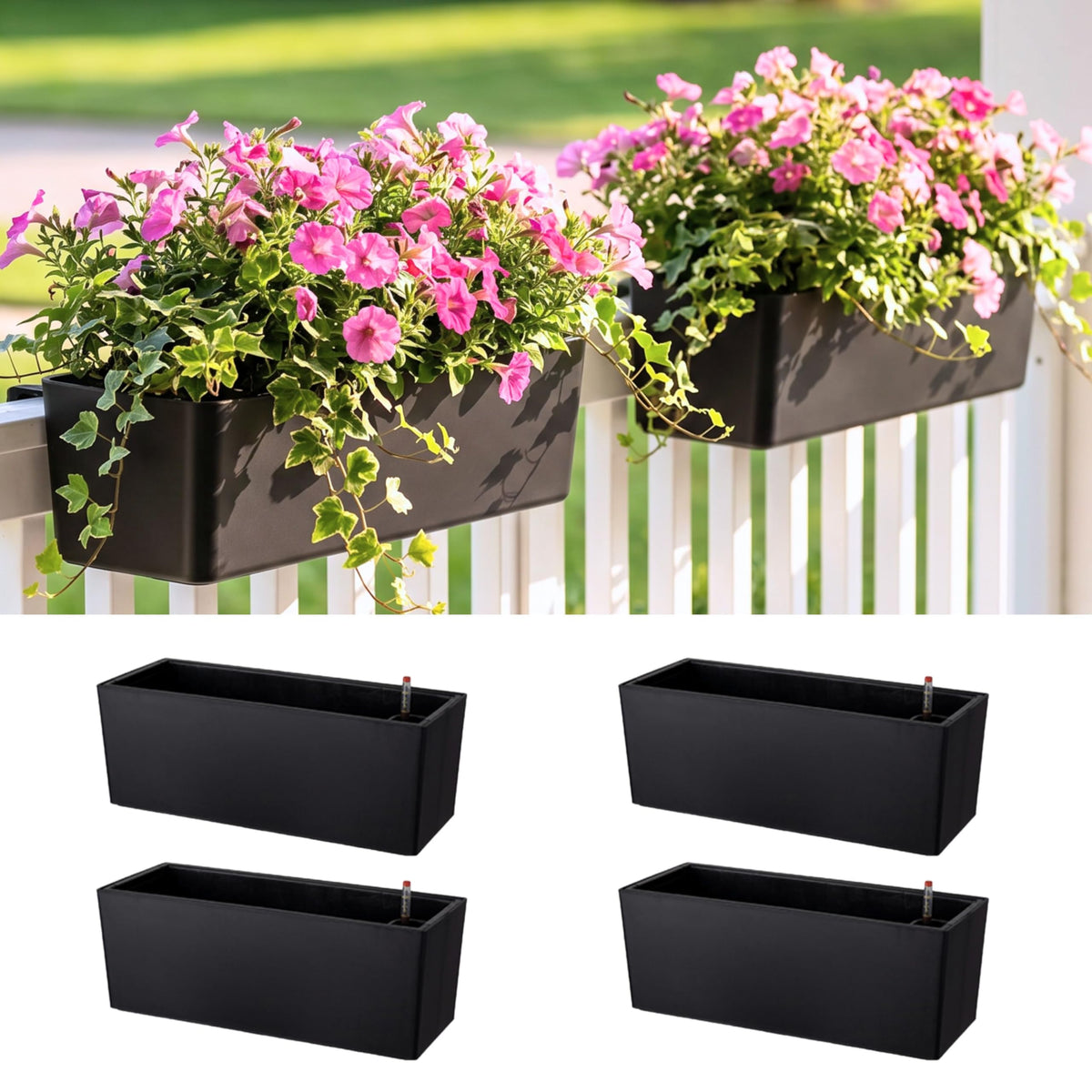 LaLaGreen Self-Watering Railing Planter Boxes with Brackets