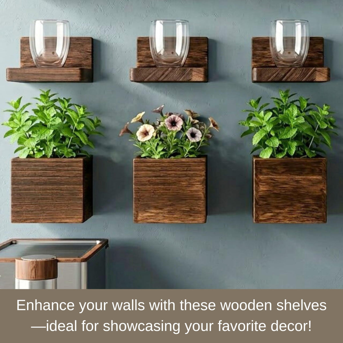 LaLaGreen Wooden Wall Planter Boxes and Floating Shelves Set