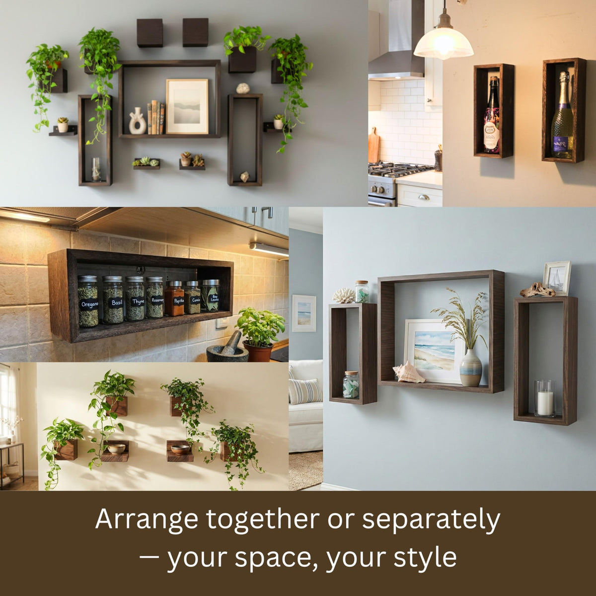 LaLaGreen Wooden Wall Planter Boxes and Floating Shelves Sets — Mixed sizes
