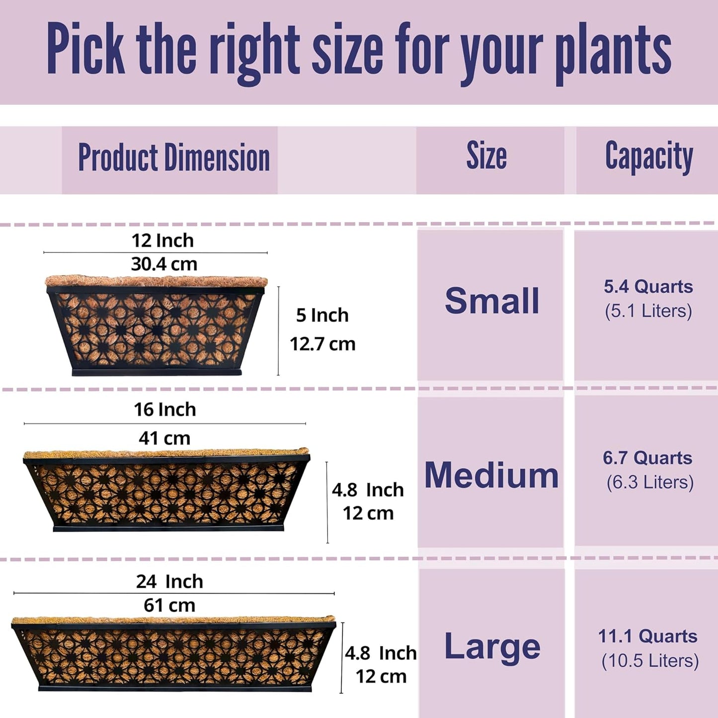 LaLaGreen Window Box Planter for Outdoor Plants (4 Pack, 16 Inch) Black Metal Rectangular Flower Pot Wall Planters with Coco Liner, Modern Horse Trough Railing Garden Balcony, Patio, Fence, and Deck